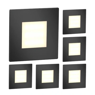Image of ledscom.de 6 LED Staircase Light/recessed Wall Light FEX for Indoors and Outdoors, Angular, Black, 85 x 85mm, Warm White