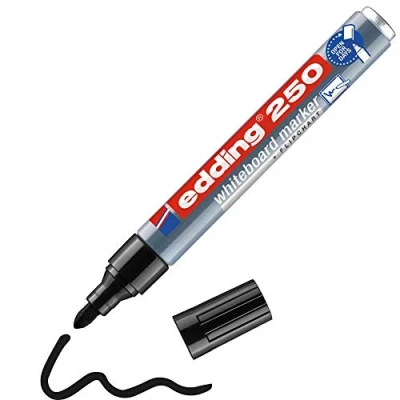 Image of edding 250 whiteboard marker black 1 pen round nib 1.5 3 mm dry wipe for whiteboards, flipcharts, pinboards, magnetic and memo boards sketchnotes refillable