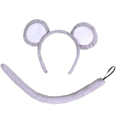 Image of jokeshop Mouse Set (Grey Ears &amp; Tail) Adults Pet Animal Headband Accessory Rat World Book Day Adult Fancy Dress