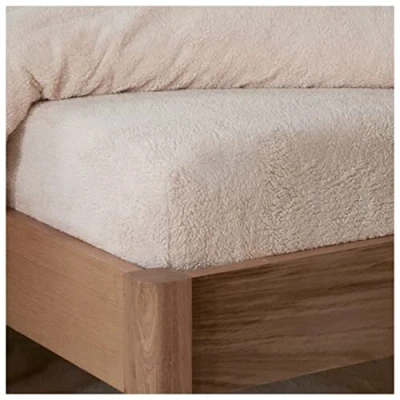 Image of Sleepdown Teddy Fleece Plain Thermal Warm Cosy Super Soft Bedsheet Bed Linen Natural, Single Fitted Sheet