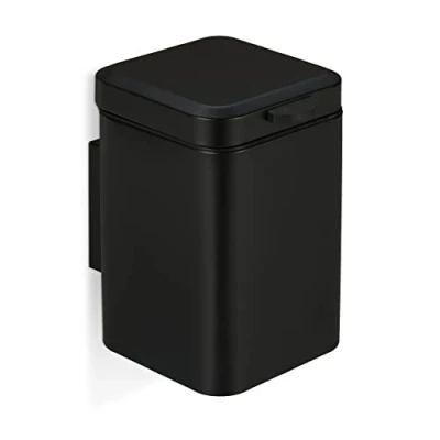 Image of Relaxdays Wall Mounted Bathroom Bin, Black, 24 x 16 22 cm