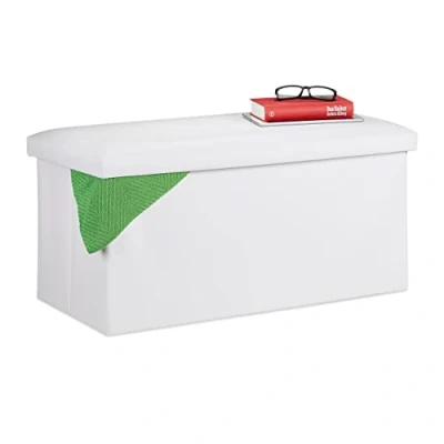 Image of Relaxdays Storage Bench, Artificial Leather, 84 L Capacity, H x W D: approx. 37.5 76.5 38.5 cm, White