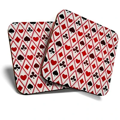 Image of Great Coasters (Set of 2) Square/Glossy Quality Coasters/Tabletop Protection for Any Table Type Playing Cards Hearts Spades #3724
