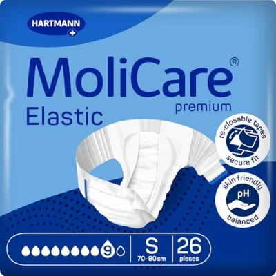 Image of MoliCare Premium Elastic Unisex Disposable Slip: Discreet Use for Woman and Men with Incontinence; 9 Drops, Size S, Pack of 26