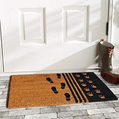 Image of Prime Homewares Foot Print Design Coir Doormat Heavy Duty, Non Slip Backing 100% PVC Back Entrance Mat Footprint (40 x 60cm)