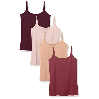 Image of Amazon Essentials Women&#039;s Slim Fit Camisole, Pack of 4, Camel/Dark Burgundy/Light Burgundy/Pale Mauve, XL