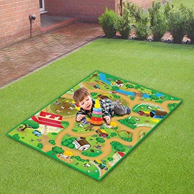 Image of EDUK8 Children&#039;s Farm Play Mat Padded, Wipe Clean, Water Resistant, 120 x 100 cm, Ideal for Indoor &amp; Outdoor Use, Educational Fun Kids Children