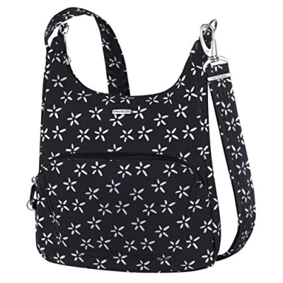 Image of Travelon Anti Theft Classic Essential Messenger Bag, A B/W Small Flower Print, One Size, Crossbody