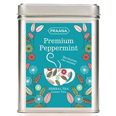 Image of PRAANA TEA Pure Peppermint Herbal Tea, Gift Tin, 100 g