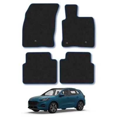 Image of Car Mats Compatible with Ford Kuga (2020 ) Tailored Fit Blue Carpet Floor Set Accessory Custom 4 Pieces Anti Slip Backing &amp; Binding Trim Edge