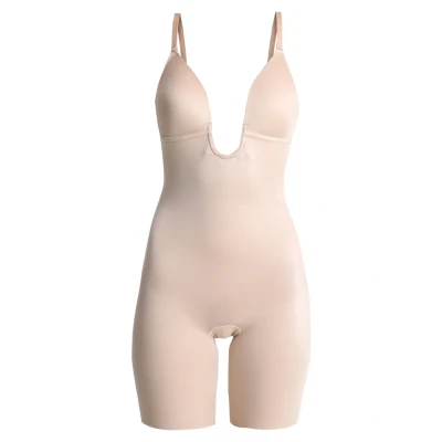 Image of Spanx SUIT YOUR Fancy Plunge LOW BACK MID TIGH Body, Women&#039;s, Size: Small, Champagne beige