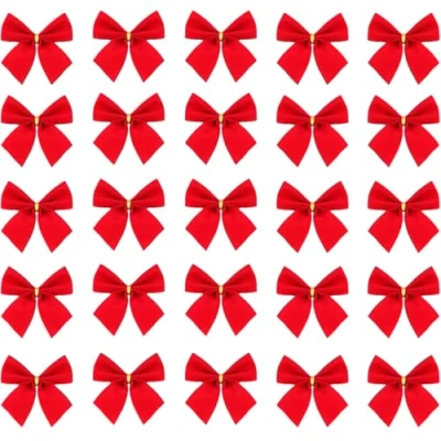 Image of 36Pcs Red Bows, Christmas Tree Decorations Velvet Ribbon Bows Bowknots Ornaments Mini for Wreaths
