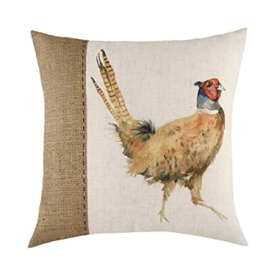Image of Evans Lichfield Hessian Pheasant Cushion White Size 30 cm x 50