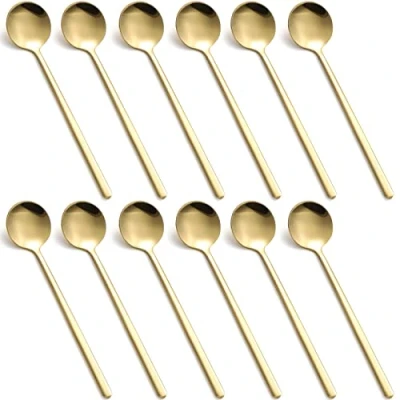 Image of Stainless Steel Teaspoons Small Round Spoons 12 Pieces Espresso Spoon Dessert Coffee (G12)