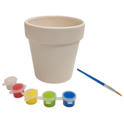 Image of Quickdraw Paint Your Own Flower Pot Kids Craft Painting Activity Set Ceramic Plant Pots MYO Designs Garden Decor