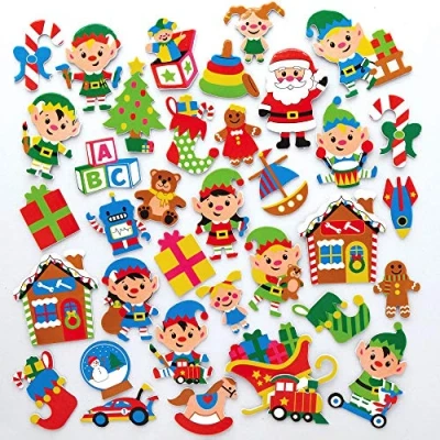 Image of Baker Ross AX613 Santa&#039;s Workshop Foam Stickers Pack of 200, Kids Stickers, Ideal for Christmas Crafts and Art Projects, Cards, Party Bags, Decorations
