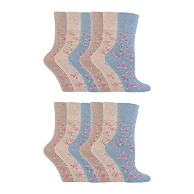 Image of Gentle Grip 12 pack ladies patterned wide top socks in 20 styles (GG46)