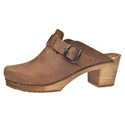 Image of Sanita Malulo Mule Clog Original Handmade Wooden Leather for Women Adjustable Strap Sustainable Materials Brown 5 UK