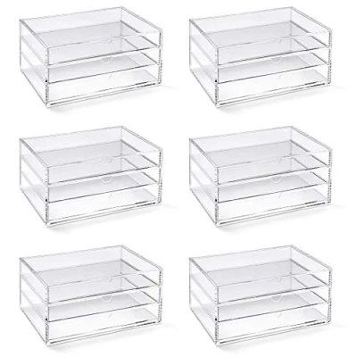 Image of OSCO Medium Clear Acrylic 3 Drawer Chest 6 Pack A5 Pin storage Jewellery Paperclips Crayons Pens Pencils Small Stationery H11 x W23 D17 cm