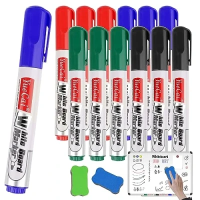 Image of Deepton Whiteboard Pens Markers, 4 Colors Dry Erase White Board Markers Erasable with 2 Magnetic Erasers, Wipe for Whiteboard, Colour Office School Home