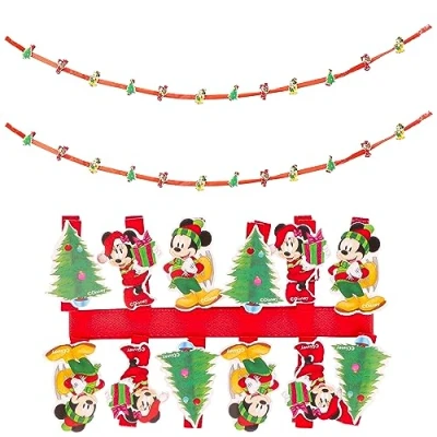 Image of Toyland® Pack Of 24 Mickey &amp; Minnie Mouse Christmas Pegs Card Holder Novelty Decorations