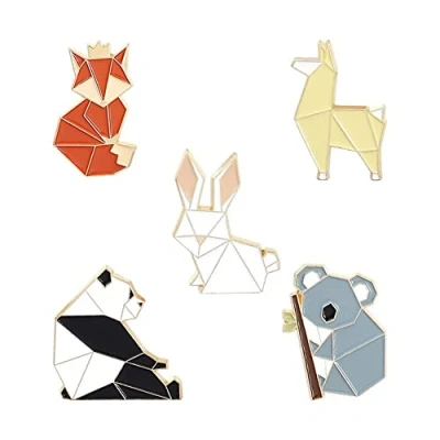 Image of Tassety 5 Pieces Animal Enamel Brooches Set Cartoon Fox Panda Koala Rabbit Pin Badge for Backpacks and Jackets, Metal