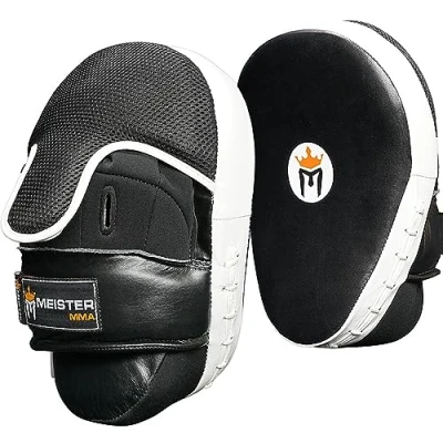 Image of Meister Cowhide Leather Curved Focus Mitts w/Wrist Support (Pair)