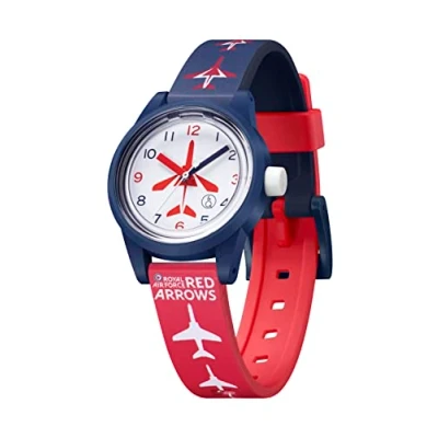 Image of Citizen Q&amp;Q Red Arrows solar powered 32mm watch, charges with sunlight or any other fluorescent light source, water resistant to 100m, 2 year warranty, for boys and girls R03A 506VY