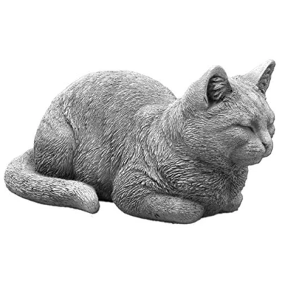 Image of gartendekoparadies.de Lying cat, stone figure, H. 17 cm, 8.5 kg, gray, frost proof made of cast for outdoor use
