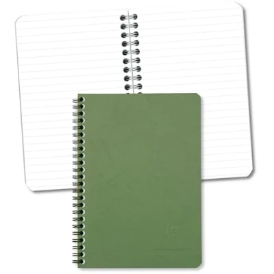 Image of Clairefontaine Ref 785363C Age Bag Wirebound Notebook (100 Pages) A5 Size, Lined Rulings, 90gsm Brushed Vellum Paper, Pocket for Loose Documents Green Cover