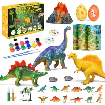 Image of Lehoo Castle Kids Painting Set, Arts and Crafts for Kids, Paint Your Own Dinosaur Kit, Craft Kits 3D Dinasour Gift with Egg, 12 Color Sets Children