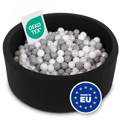 Image of Selonis Soft Ball Pit Pool 90X30cm/300 Balls Round For Baby Toddler Foam, Black:White/Grey/Pearl