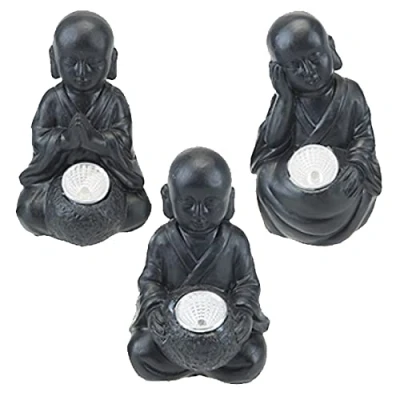Image of PMS Buddha Set of 3 Solar Garden Lights Grey