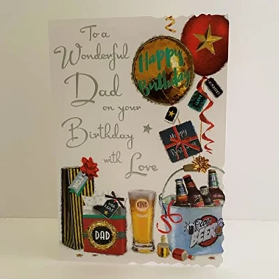 Image of Jonny Javelin Wonderful Dad Birthday With Love Card Balloons Presents Beer Bottles
