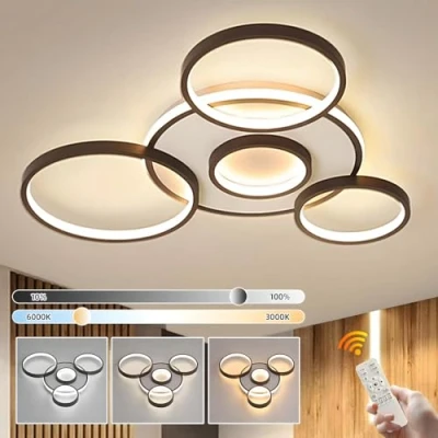 Image of YYUTLUO Modern LED Ceiling Light, Ø70cm Black Multi Circle Lamp, 58W Stepless Dimmable 3000 6000K, Round Metal + Acrylic Chandelier, Bedroom Living Children Office Study Kitchen Hallway (5 Ring)