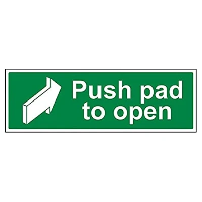 Image of V Safety Push Pad To Open Door Sign 450mm x 150mm Self Adhesive Vinyl