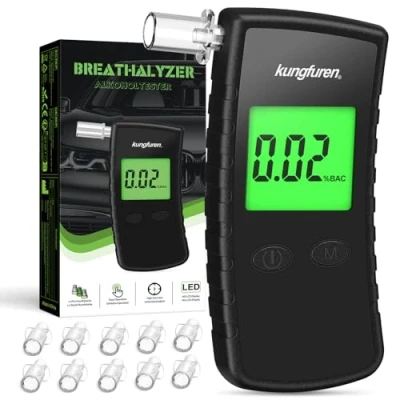 Image of kungfuren Alcohol Breathalyzer Tester Digital Breathalyser Breath Testers with 11Pcs Mouthpieces for Home Personal Testing High Accuracy Breathalysers LCD Screen