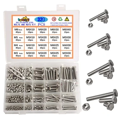 Image of huruirui Nut and Bolts Set M3 M4 M5 M6 304 Stainless Steel Hex Head Screws Nuts Kit Hexagon Machine With Storage Box 320PCS