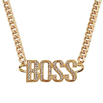Image of Liitata BOSS Letters Necklace Pendant Gold Chain Plated Hip Hop for Men Woman Mardi Gras Carnival Party