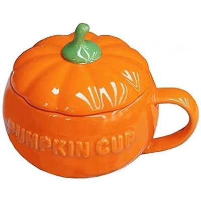 Image of Eplze YBK Tech Cute Pumpkin Cup, Ceramic Coffee Mug, 8.5oz Tea Cup with Lid (Cup)