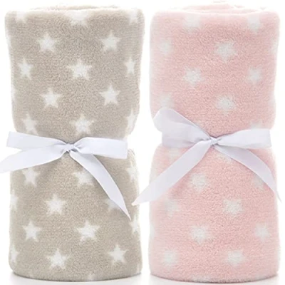 Image of LeerKing Baby Blankets Soft Fleece 2 Pack Receiving Blanket for Boys and Girls Infant Toddler Flannel Newborn Swaddle Throw 30&quot;x 40&quot; Grey + Pink