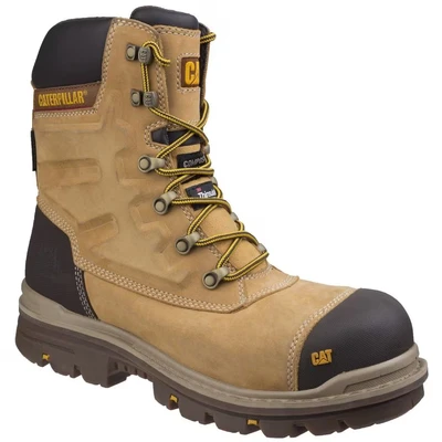 Image of Caterpillar Safety Premier Leather Waterproof Boot Mens Tan Size UK 10