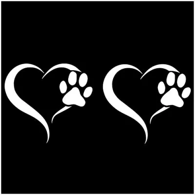 Image of Finest Folia Set of 2 Stickers Paw and Heart 10 x 11 cm Dog Cat Sticker for Car Motorcycle Wall Laptop Furniture Self Adhesive (K017 White)