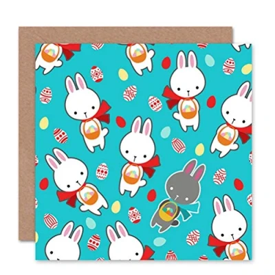 Image of Wee Blue Coo EASTER CARTOON BUNNIES EGG PATTERN BLANK GREETINGS CARD ART