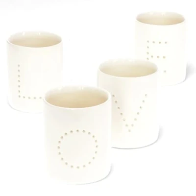 Image of Glossy Ceramic Tealight Holders (set of 4) LOVE