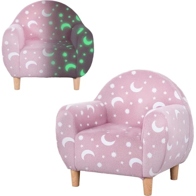 Image of AIYAPLAY Kids Armchair, Glow in the Dark Single Chair with Star Design, Upholstered Toddler Tub for Bedroom, Playroom, Kid Room, Pink