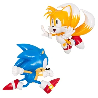 Image of Fizz Creations Sonic The Hedgehog Comic Ons. Collectible Figurines with Vinyl Stickers. 2 Wall Mountable 3D Figures Re Usable Gel Pad Features &amp; Tails.