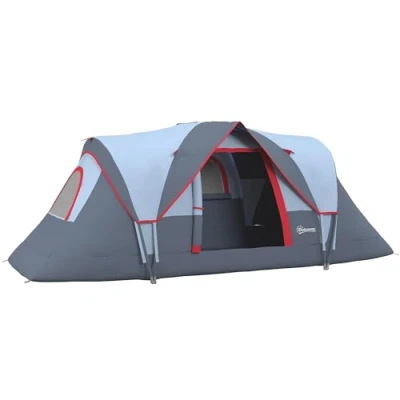 Image of Outsunny 5 6 Man Dome Camping Tent Hiking Shelter UV Protection 3000mm Water Resistant Tunnel Grey