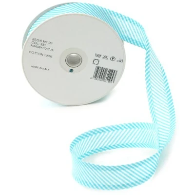 Image of Inastri 25/5/ 5 mm Cotton Bias Binding in Turquoise Striped White 231