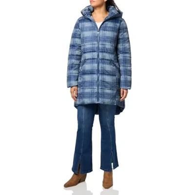 Image of EVANS Women&#039;s Plus Size Coat Printed Check, Navy 24